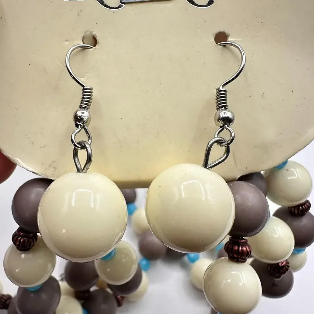 Vintage 90s RoRo Multi-Strand Beaded Necklace Earring Set Boho Fashion Jewelry